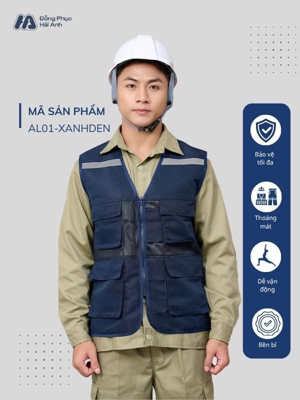 Mẫu Đồng Phục Áo Lưới Bảo Hộ Lao Động Mã 01 Màu Xanh Đen
