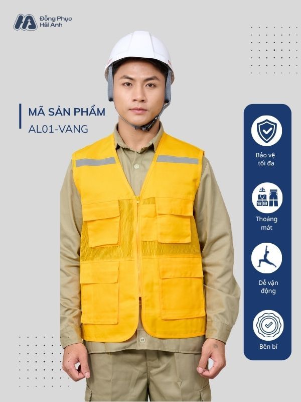 Mẫu Đồng Phục Áo Lưới Bảo Hộ Lao Động Mã 01 Màu Vàng