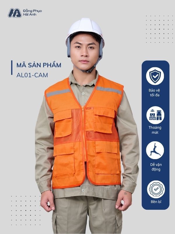 Mẫu Đồng Phục Áo Lưới Bảo Hộ Lao Động Mã 01 Màu Cam
