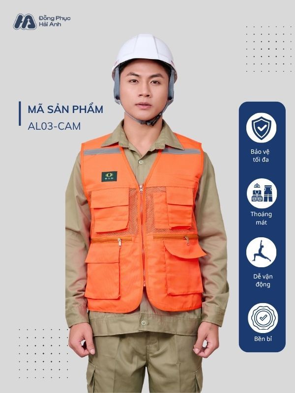 Mẫu Đồng Phục Áo Lưới Bảo Hộ Lao Động Mã 03 Màu Cam
