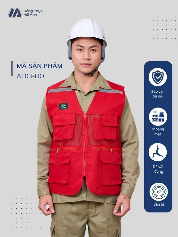 Mẫu Đồng Phục Áo Lưới Bảo Hộ Lao Động Mã 03 Màu Đỏ