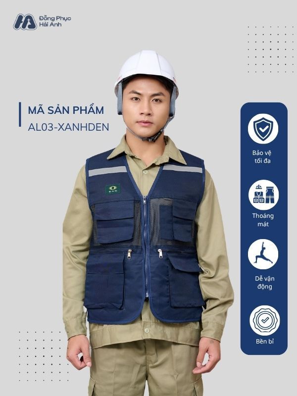 Mẫu Đồng Phục Áo Lưới Bảo Hộ Lao Động Mã 03 Màu Xanh Đen