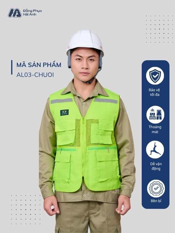 Mẫu Đồng Phục Áo Lưới Bảo Hộ Lao Động Mã 03 Màu Xanh Chuối