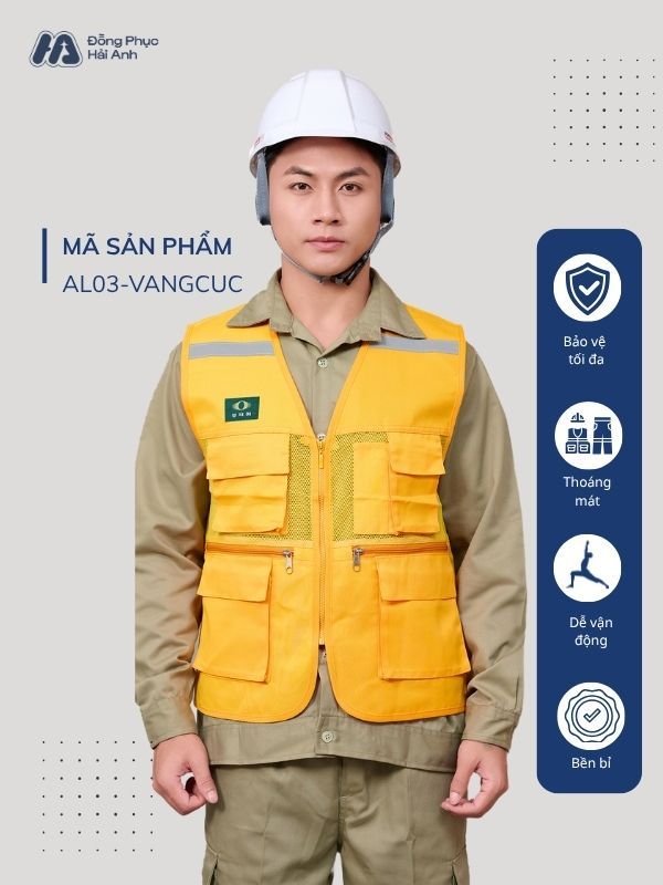 Mẫu Đồng Phục Áo Lưới Bảo Hộ Lao Động Mã 03 Màu Vàng Cúc