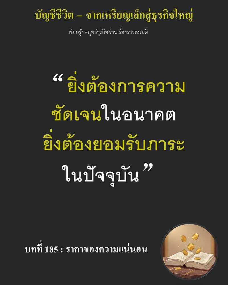 [มุมนิยายธุรกิจ] บทที่ 185 : ราคาของความแน่นอน — กลุ่มกรรมการถามว่าทำไมต้องรอถึง 90 วัน ทั้งที่ราคาข้าวสาลีอาจพุ่งขึ้นได้ทุกเมื่อ...
แต่ถ้าต้องเปลี่ยนเงื่อนไขเหลือเพียงเดือนเดียว เงินลงทุน 120,000 เหรียญ อาจไม่มีนักลง