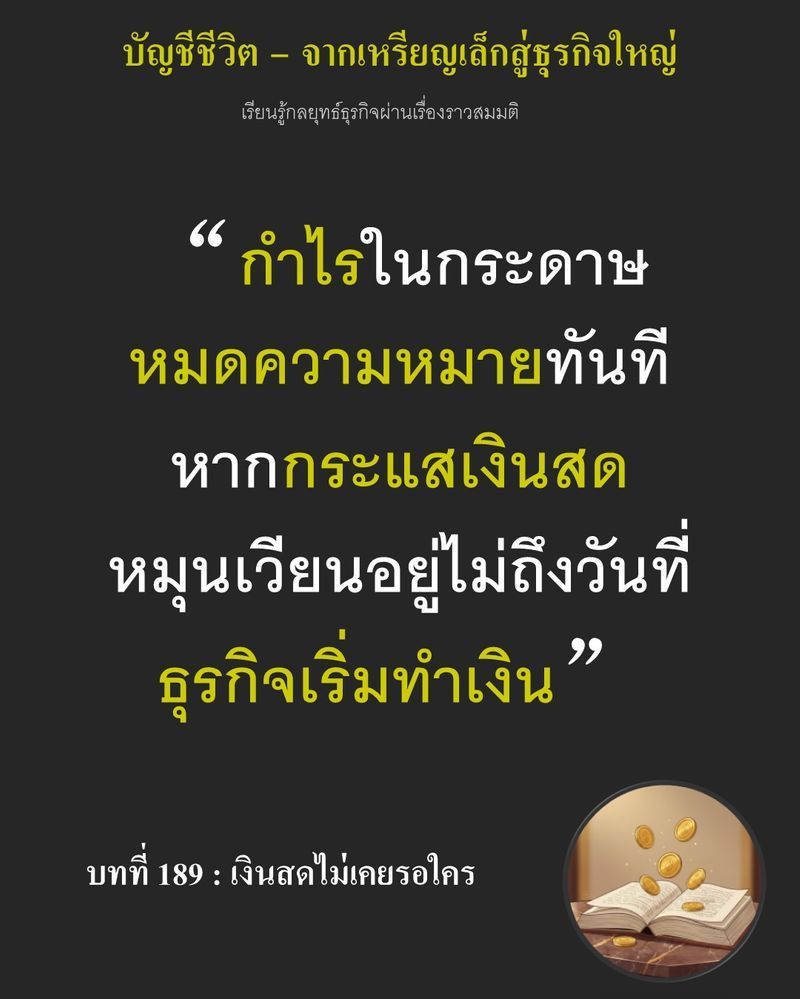 [มุมนิยายธุรกิจ] บทที่ 189 : เงินสดไม่เคยรอใคร — ฝนทำให้โครงการล่าช้าเพียง 10 วัน แต่เงินสดของ Vale Bakery หายไปแล้ว 4,000 เหรียญ งวดชำระเงินก้อนถัดไปกำลังจะมาถึง...
ขณะที่ไซต์งานยังไม่ขยับแม้แต่นิ้วเดียว ถ้าต่อเวลาไม