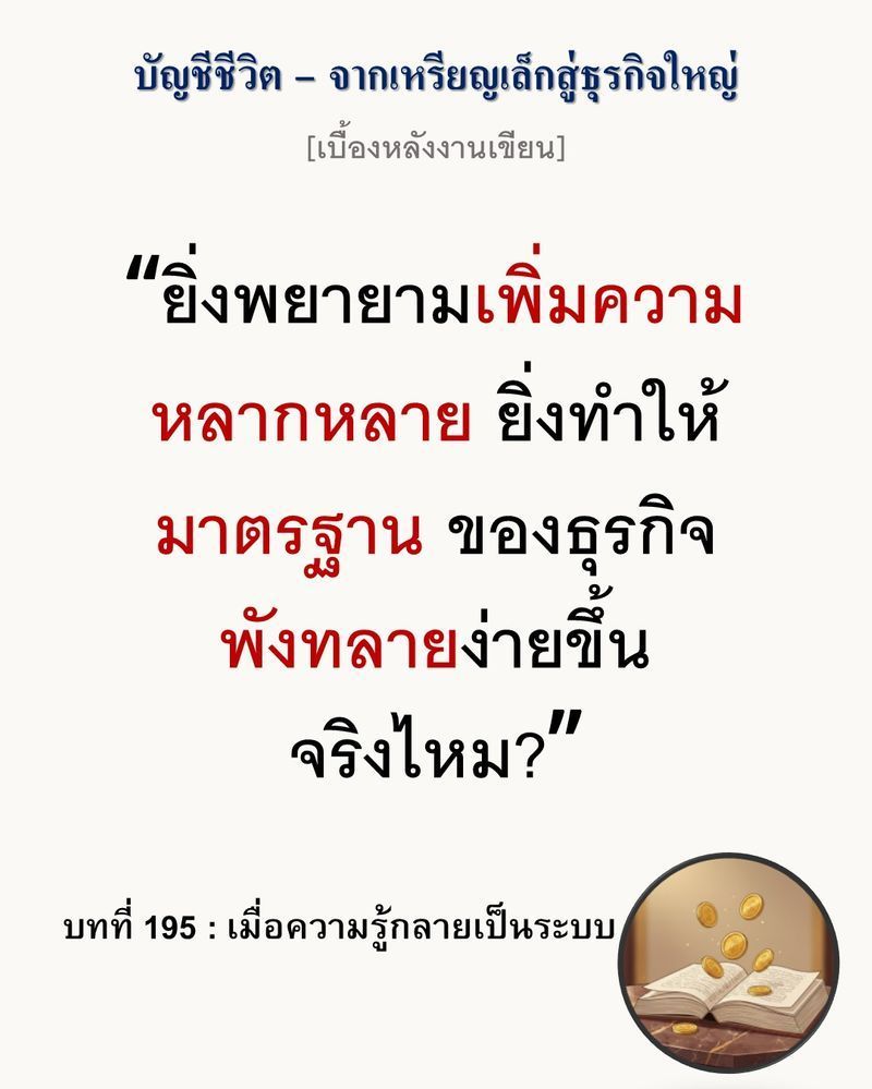 [มุมนิยายธุรกิจ] [เบื้องหลังงานเขียน — บทที่ 195: เมื่อความรู้กลายเป็นระบบ]
การเพิ่มสินค้าใหม่อาจไม่ได้นำมาซึ่งความเติบโตอย่างที่คิด แต่บ่อยครั้งมันคือการวางระเบิดเวลาอย่างเป็นระบบ