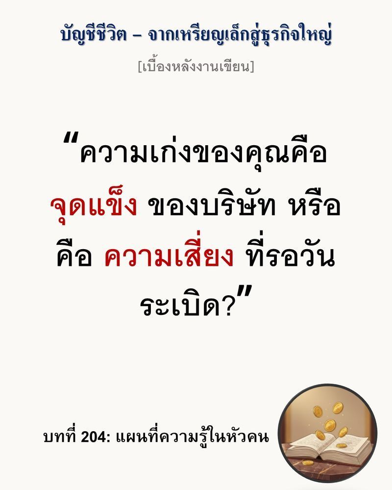 [มุมนิยายธุรกิจ] [เบื้องหลังงานเขียน — บทที่ 204: แผนที่ความรู้ในหัวคน]
เมื่อคุณสร้างระบบโดยพึ่งพาความเก่งกาจของคนคนเดียว คุณไม่ได้กำลังสร้างธุรกิจ แต่คุณกำลังสร้างระเบิดเวลาที่รอวันระเบิดเมื่อฮีโร่คนนั้นหายไปจากธุรกิ