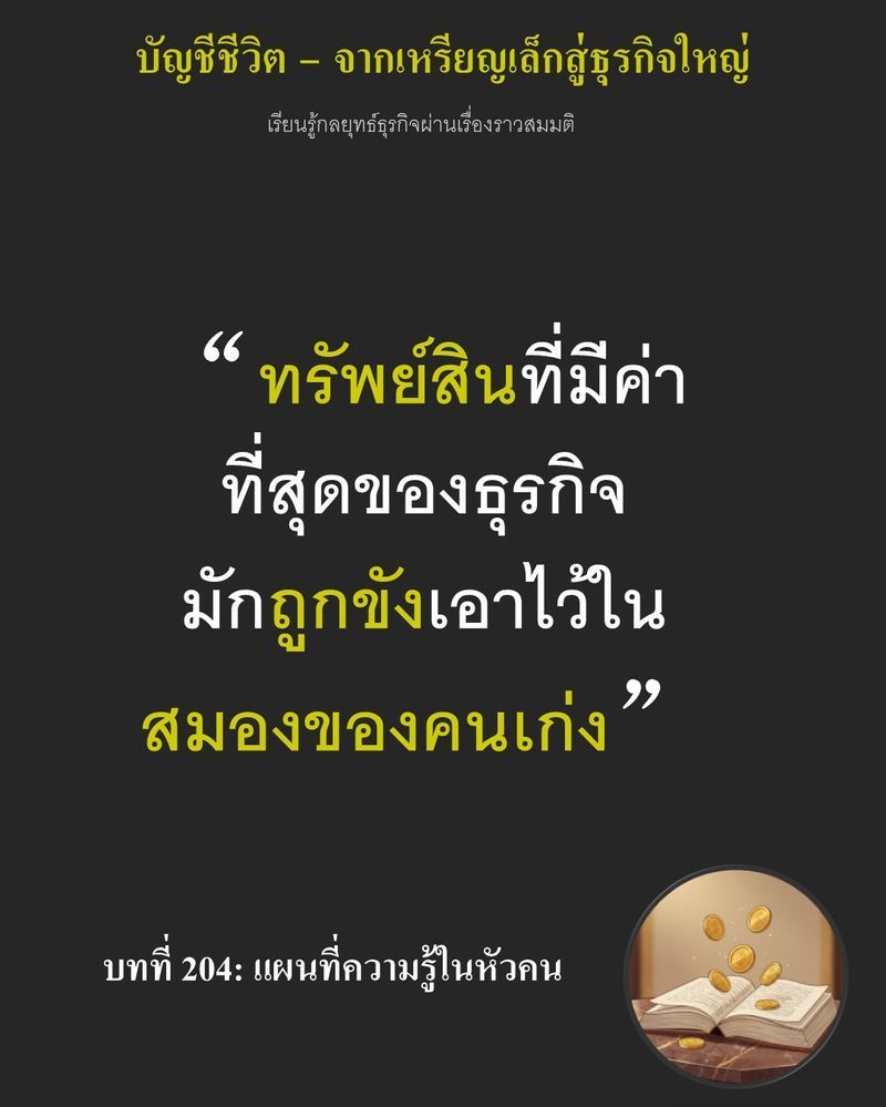 [มุมนิยายธุรกิจ] บทที่ 204: แผนที่ความรู้ในหัวคน — คนคนเดียวกำลังตัดสินใจแทนทั้งร้านในเวลาไม่ถึง 3 นาที...
ถ้าวันหนึ่งเขาไม่อยู่ ยอดขายอาจหายไปทั้งวัน โดยไม่มีใครรู้ตัว ธุรกิจนี้กำลังโต...หรือกำลังฝากอนาคตไว้กับคนเก่ง