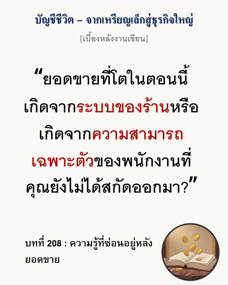 [มุมนิยายธุรกิจ] [เบื้องหลังงานเขียน — บทที่ 208: ความรู้ที่ซ่อนอยู่หลังยอดขาย]
การลอกเลียนแบบหน้าตาของร้านที่ประสบความสำเร็จ เป็นเพียงการซื้อตั๋วราคาแพงเข้าไปนั่งดูความล้มเหลวของตัวเองในแถวหน้า